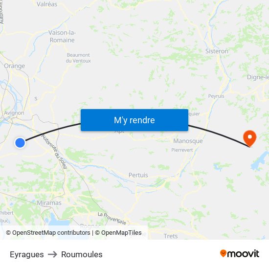 Eyragues to Roumoules map