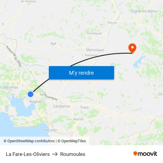 La Fare-Les-Oliviers to Roumoules map