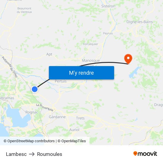 Lambesc to Roumoules map