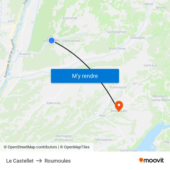 Le Castellet to Roumoules map
