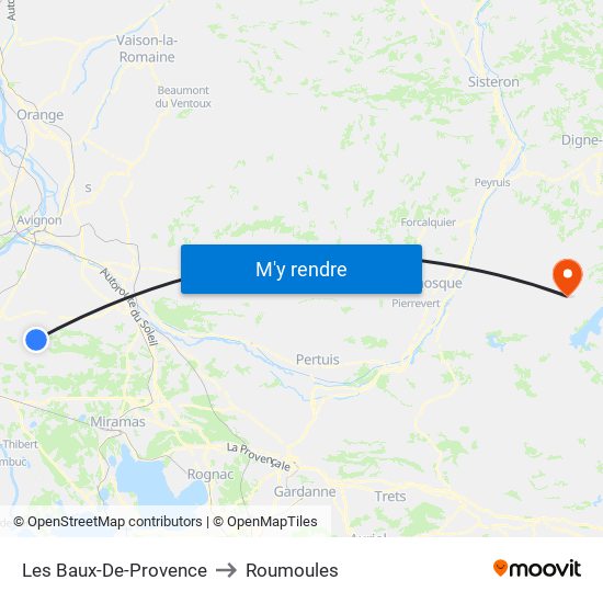 Les Baux-De-Provence to Roumoules map