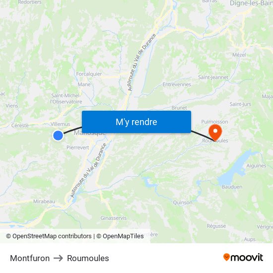 Montfuron to Roumoules map