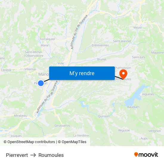 Pierrevert to Roumoules map