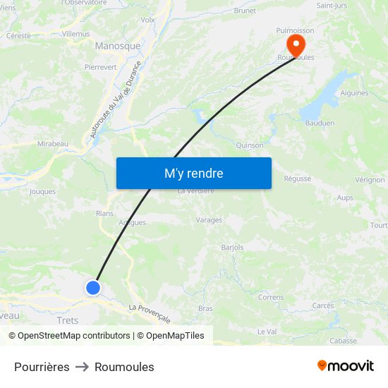 Pourrières to Roumoules map