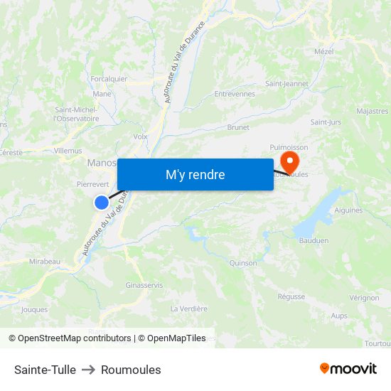 Sainte-Tulle to Roumoules map