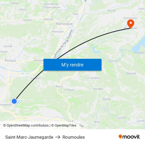 Saint-Marc-Jaumegarde to Roumoules map