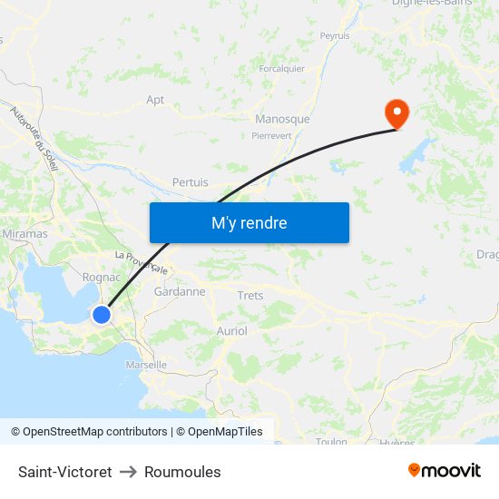 Saint-Victoret to Roumoules map