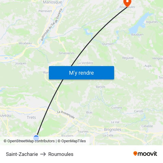 Saint-Zacharie to Roumoules map