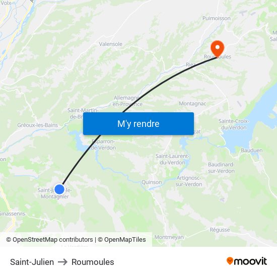 Saint-Julien to Roumoules map