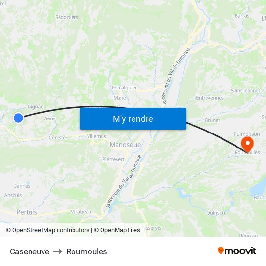 Caseneuve to Roumoules map