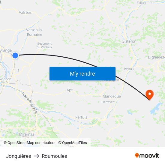 Jonquières to Roumoules map