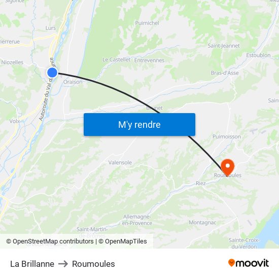 La Brillanne to Roumoules map