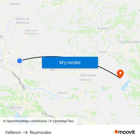 Velleron to Roumoules map