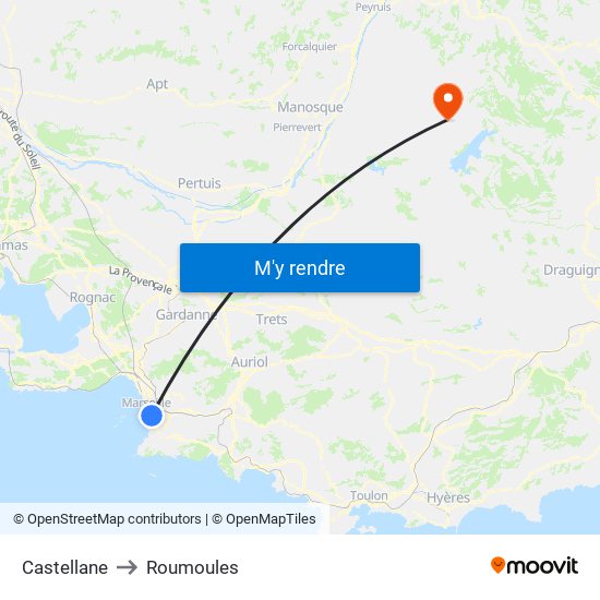 Castellane to Roumoules map