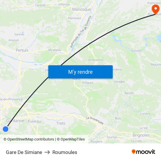 Gare De Simiane to Roumoules map