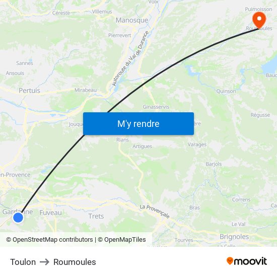 Toulon to Roumoules map