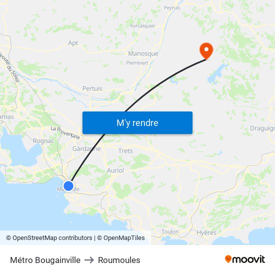 Métro Bougainville to Roumoules map