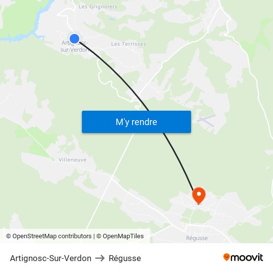 Artignosc-Sur-Verdon to Régusse map