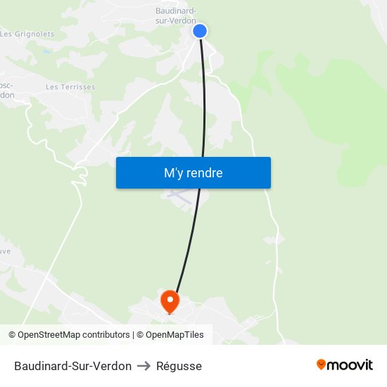 Baudinard-Sur-Verdon to Régusse map