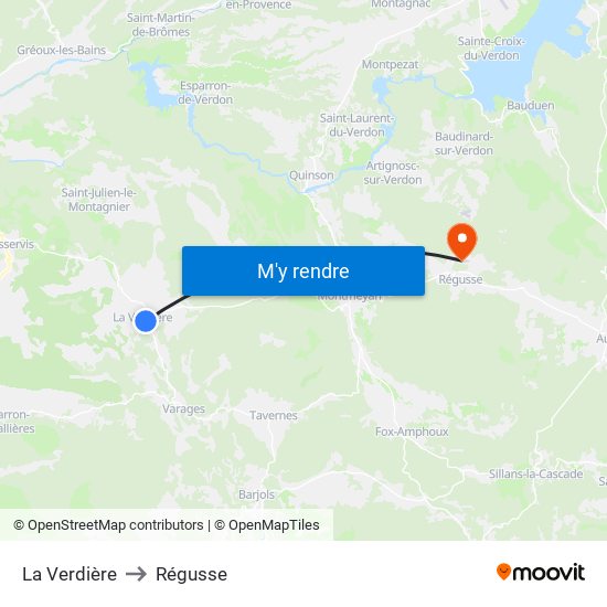 La Verdière to Régusse map