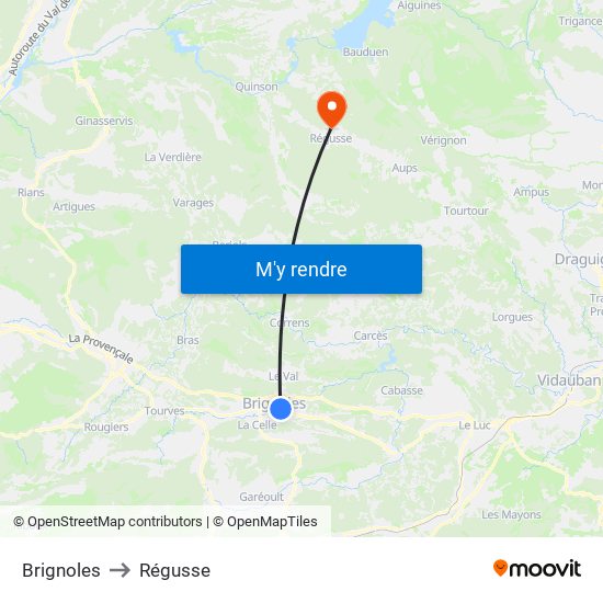 Brignoles to Régusse map