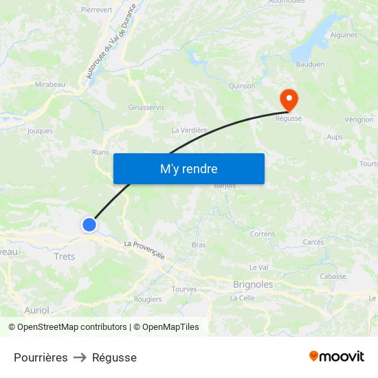 Pourrières to Régusse map