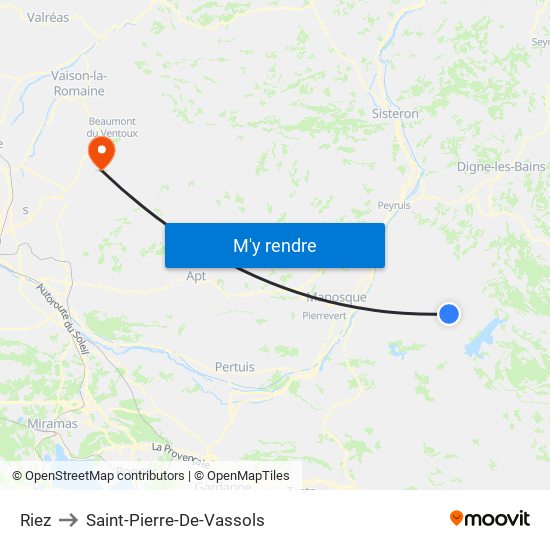 Riez to Saint-Pierre-De-Vassols map