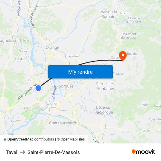 Tavel to Saint-Pierre-De-Vassols map