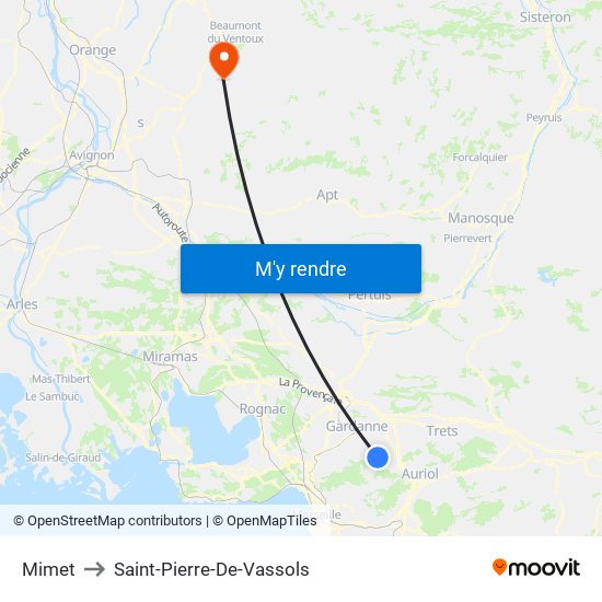 Mimet to Saint-Pierre-De-Vassols map