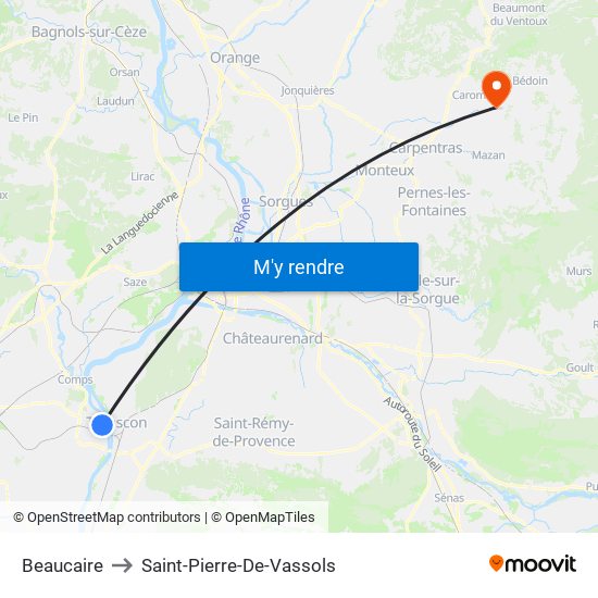 Beaucaire to Saint-Pierre-De-Vassols map