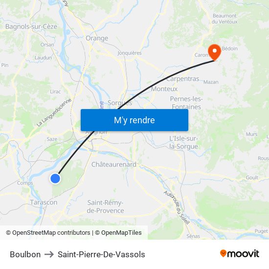 Boulbon to Saint-Pierre-De-Vassols map