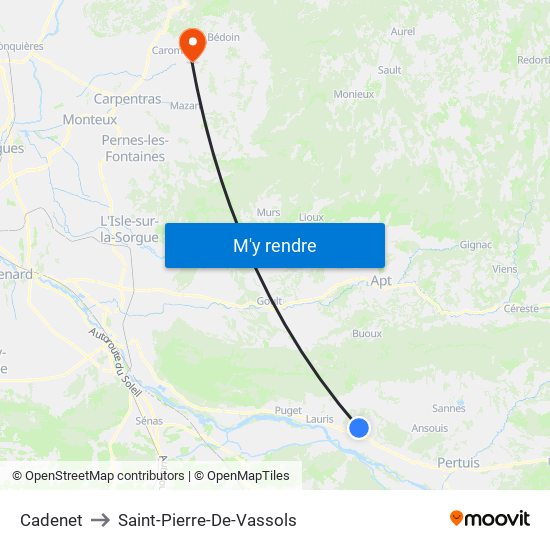 Cadenet to Saint-Pierre-De-Vassols map