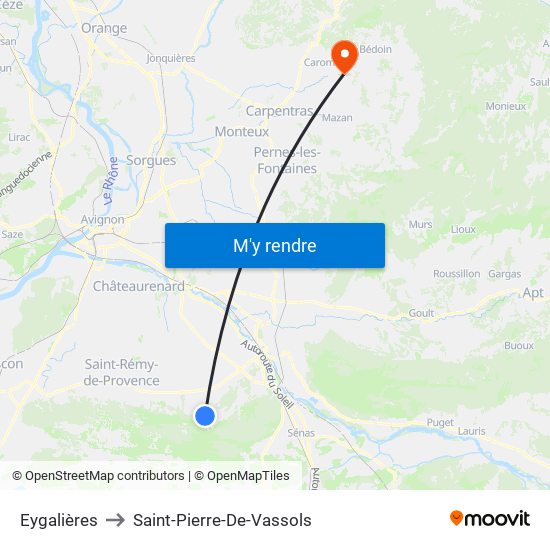 Eygalières to Saint-Pierre-De-Vassols map
