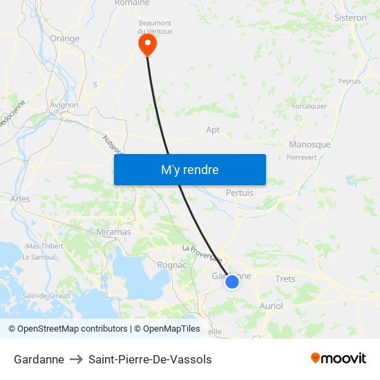Gardanne to Saint-Pierre-De-Vassols map