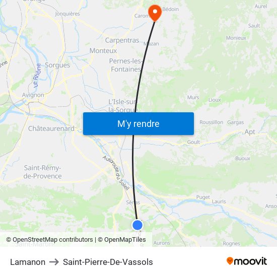 Lamanon to Saint-Pierre-De-Vassols map