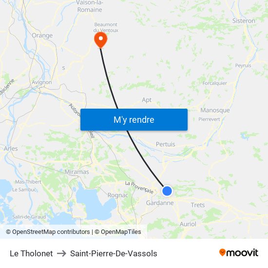 Le Tholonet to Saint-Pierre-De-Vassols map