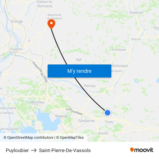 Puyloubier to Saint-Pierre-De-Vassols map