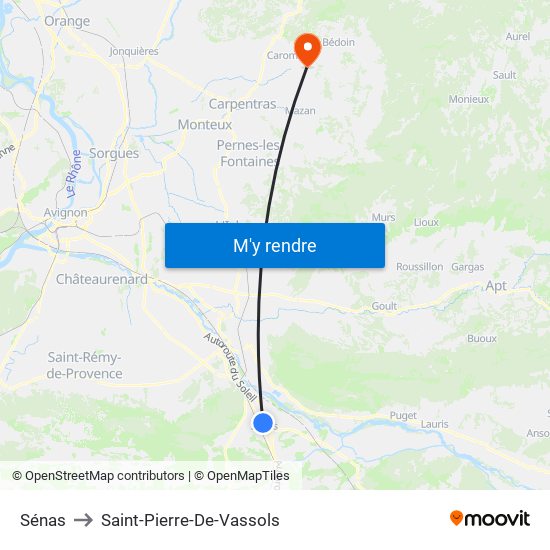 Sénas to Saint-Pierre-De-Vassols map