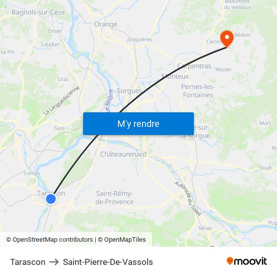 Tarascon to Saint-Pierre-De-Vassols map