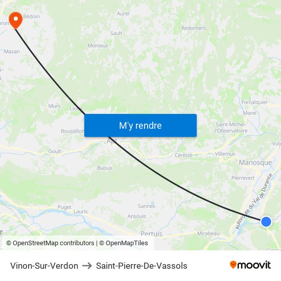 Vinon-Sur-Verdon to Saint-Pierre-De-Vassols map
