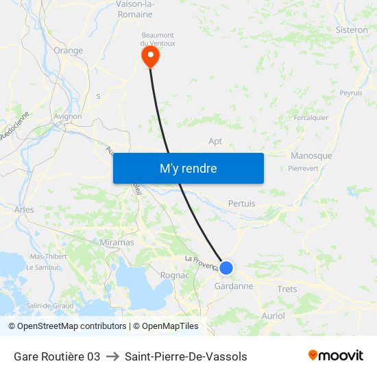 Gare Routière 03 to Saint-Pierre-De-Vassols map