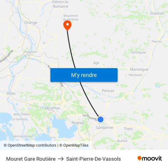 Mouret Gare Routière to Saint-Pierre-De-Vassols map