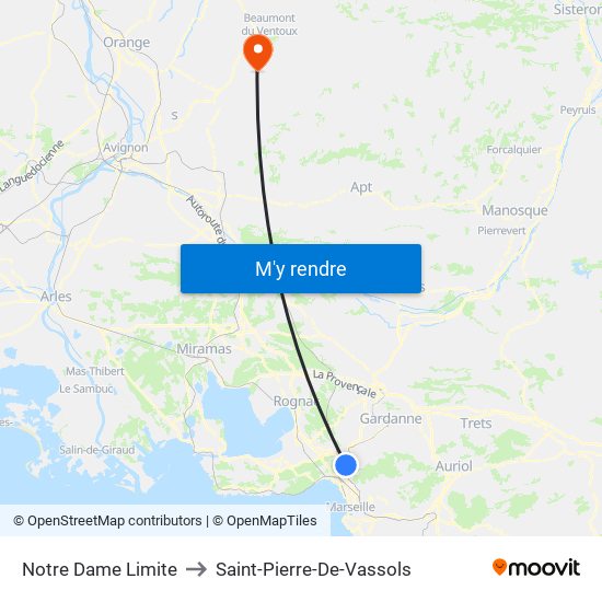 Notre Dame Limite to Saint-Pierre-De-Vassols map