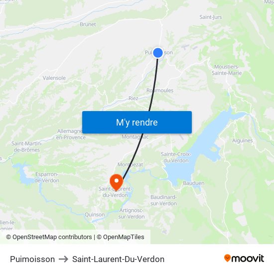 Puimoisson to Saint-Laurent-Du-Verdon map