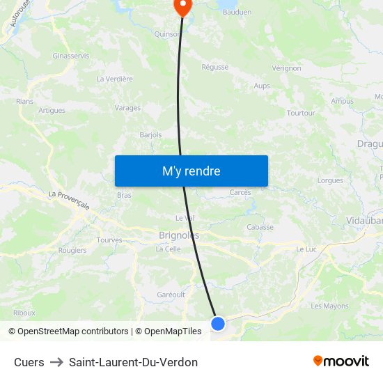Cuers to Saint-Laurent-Du-Verdon map
