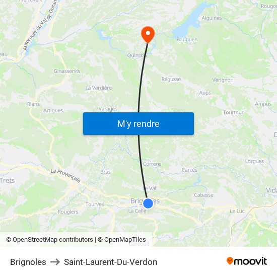 Brignoles to Saint-Laurent-Du-Verdon map