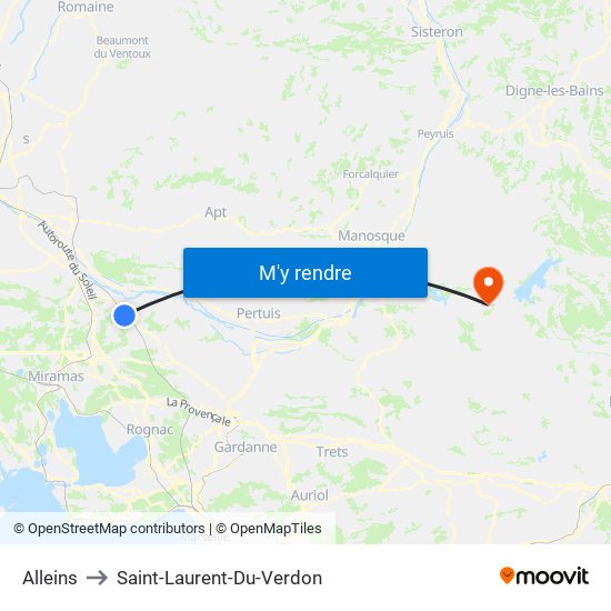 Alleins to Saint-Laurent-Du-Verdon map