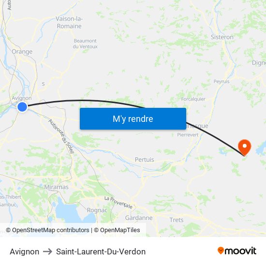 Avignon to Saint-Laurent-Du-Verdon map