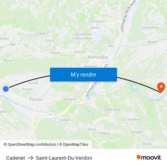 Cadenet to Saint-Laurent-Du-Verdon map