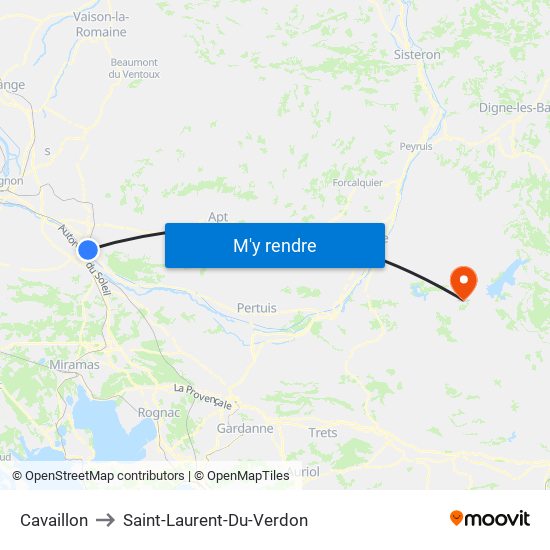 Cavaillon to Saint-Laurent-Du-Verdon map